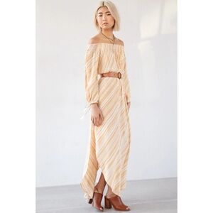 Faithfull the Brand Cecil Off Shoulder Maxi Dress Yellow Stripe Small